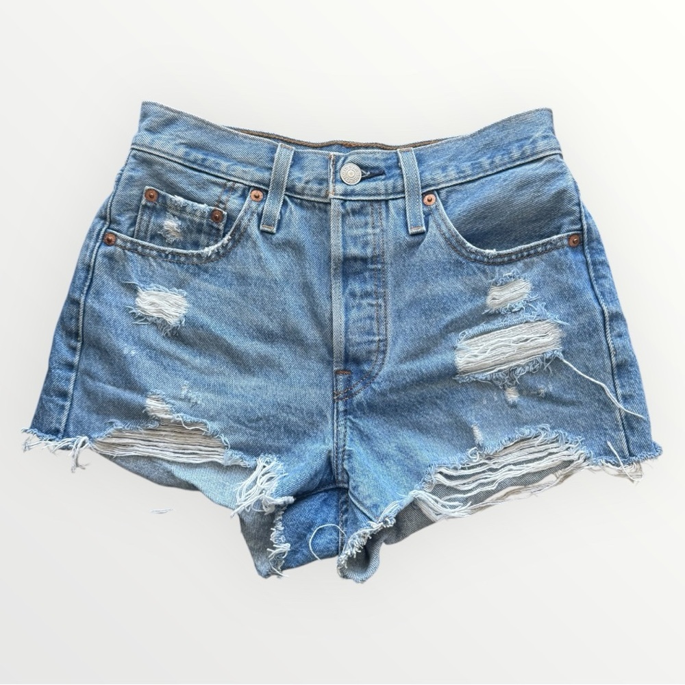 Levi’s 501 Button Fly High Rise High Waisted Distressed Shorts Size 25